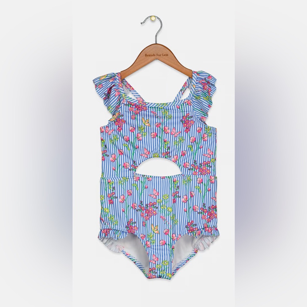 Penelope Mack Girls 6X Swimsuit One Piece Multicolor Floral Ruffle Detail